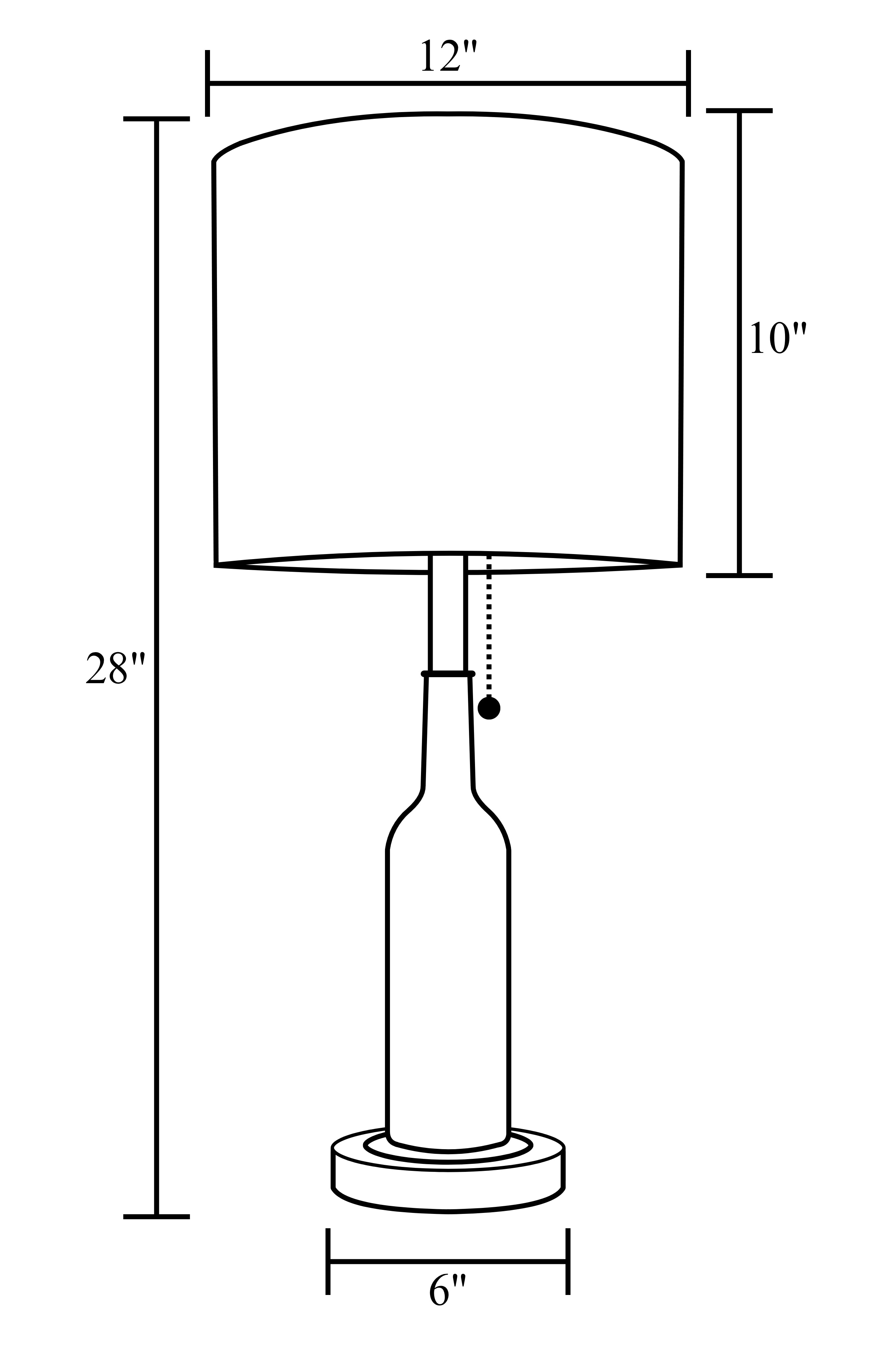 Measurements diagram of a wine bottle lamp made from a reclaimed 2016 Duckhorn Magnum Cabernet Sauvignon bottle