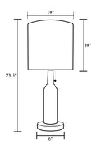 Measurements diagram of a wine bottle lamp made from a reclaimed Juggernaut Cabernet Sauvignon bottle
